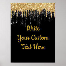 Black Gold Glitter Birthday Party Jubileum Poster