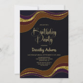 Black Gold Glitter Birthday Party Kaart (Voorkant)