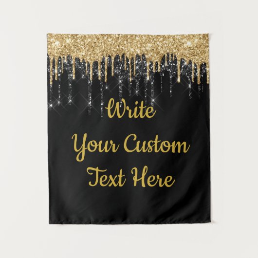 Black Gold Glitter Birthday Photo Booth Backdrop Wandkleed (Voorkant)