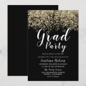 Black Gold Glitter Boy Girl Afstuderen Afstudeerde Kaart (Voorkant / Achterkant)