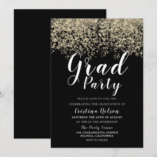 Black Gold Glitter Boy Girl Afstuderen Afstudeerde Kaart (Voorkant / Achterkant)