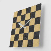 Black Gold Glitter Checkered Chic Trendy Monogram Vierkante Klok (Hoek)