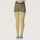 Black Gold Glitter Checkered Girly Trendy Pattern Leggings (Voorkant)