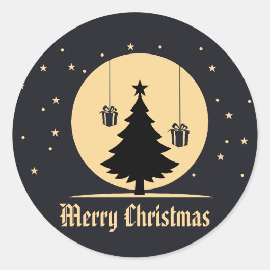Black Gold Glitter Christmas Tree Holiday Ronde Sticker (Voorkant)