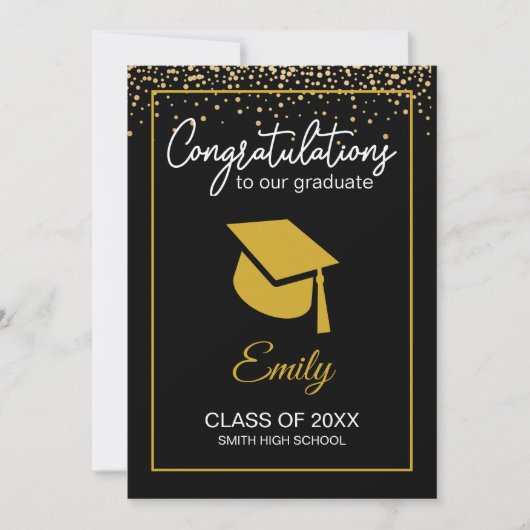 Black Gold Glitter Class of 2021 Announcement Kaart (Voorkant)
