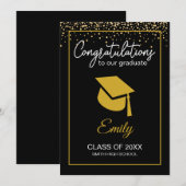 Black Gold Glitter Class of 2021 Announcement Kaart (Voorkant / Achterkant)