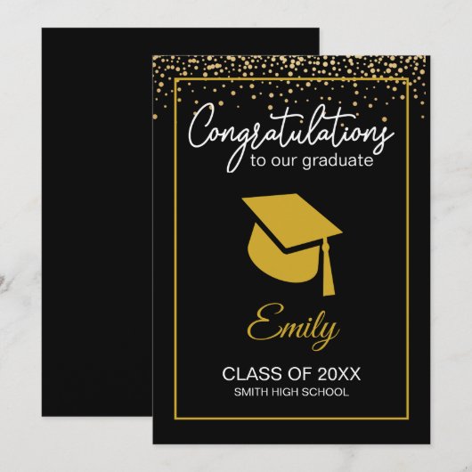 Black Gold Glitter Class of 2021 Announcement Kaart (Voorkant / Achterkant)