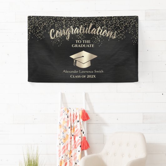 Black Gold Glitter Class of 2022 Afstuderen Banner (Insitu)