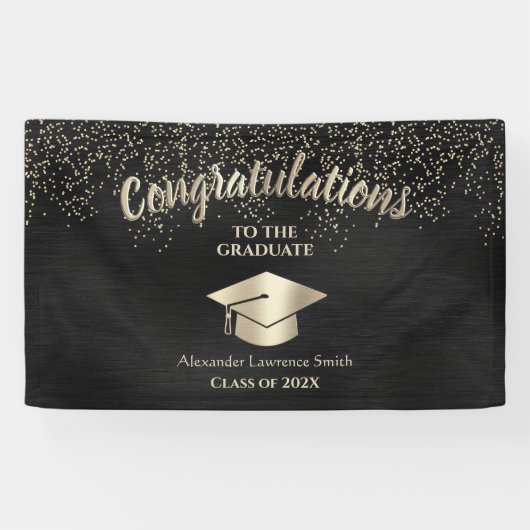 Black Gold Glitter Class of 2022 Afstuderen Banner (Horizontaal)