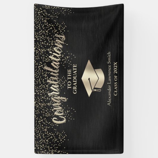 Black Gold Glitter Class of 2022 Afstuderen Banner (Verticaal)