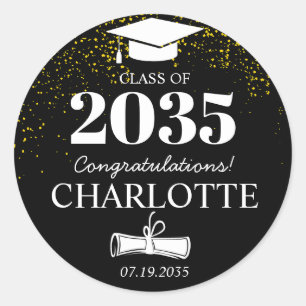 Black Gold Glitter Class of Afstudeerder Graduatio Ronde Sticker