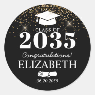 Black Gold Glitter Class of Afstudeerder Graduatio Ronde Sticker