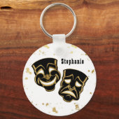 Black Gold Glitter Comedy en tragedie monogram Sleutelhanger (Voorkant)