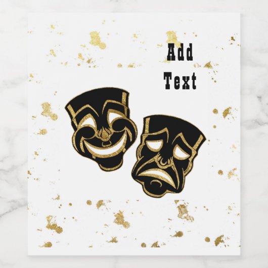 Black Gold Glitter Comedy en tragedie op maat Wijn Etiket (Enkel label)