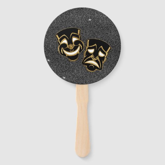 Black Gold Glitter Comedy en tragedie theater Handwaaier (Voorkant)