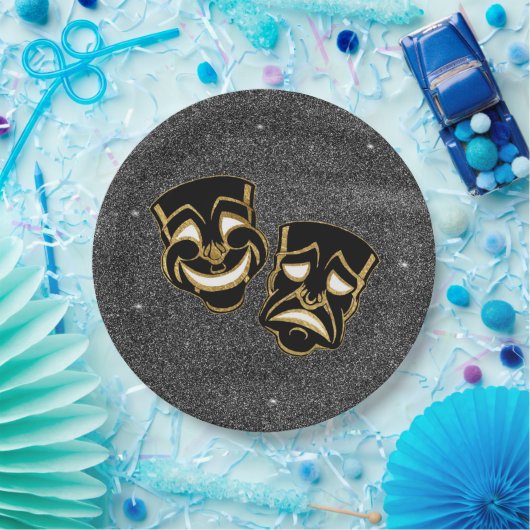 Black Gold Glitter Comedy en tragedie theater Papieren Bordje (Feest)