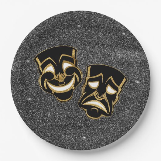 Black Gold Glitter Comedy en tragedie theater Papieren Bordje (Voorkant)