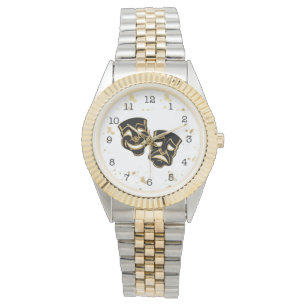 Black Gold Glitter Comedy en tragedie Theater Watc Horloge