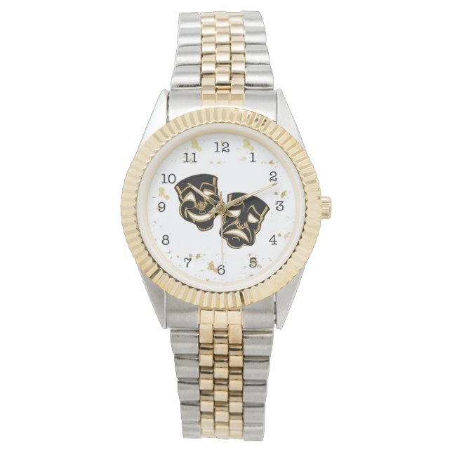 Black Gold Glitter Comedy en tragedie Theater Watc Horloge (Voorkant)