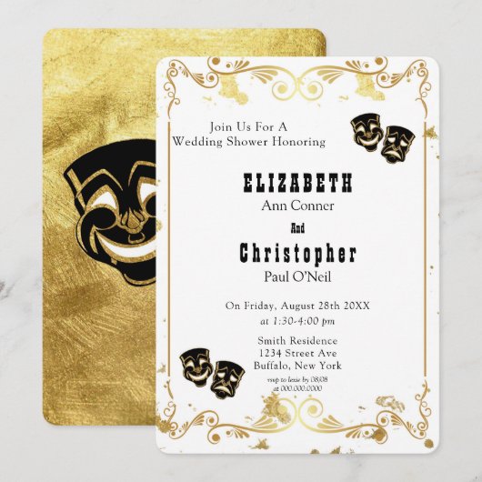 Black Gold Glitter Comedy & Tragedie Weduwen Showe Kaart (Voorkant / Achterkant)