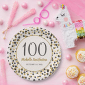 Black Gold Glitter Confetti 100th Birthday Papieren Bordje (Feest)