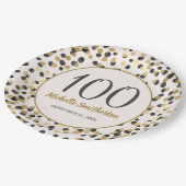 Black Gold Glitter Confetti 100th Birthday Papieren Bordje (Gekanteld)