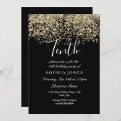 Black Gold Glitter Confetti 10e verjaardag Kaart (Voorkant / Achterkant)