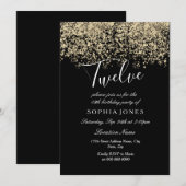 Black Gold Glitter Confetti 12e verjaardag Kaart (Voorkant / Achterkant)