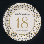 Black Gold Glitter Confetti 18th Birthday Papieren Bordje<br><div class="desc">Elegant zwart en goudglitter borden van het 18e verjaardagsfeestje op maat van jouw naam,  leeftijd en feestdatum. Alle tekst kan worden aangepast zodat u deze papieren borden kunt ontwerpen voor elke leeftijd wanneer u de ontwerpgereedschappen van Zazzle gebruikt.</div>