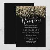 Black Gold Glitter Confetti 19e verjaardag Kaart (Voorkant / Achterkant)