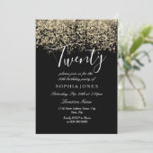 Black Gold Glitter Confetti 20e verjaardag Kaart (Staand voorkant)