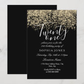 Black Gold Glitter Confetti 21e verjaardag Kaart (Voorkant / Achterkant)