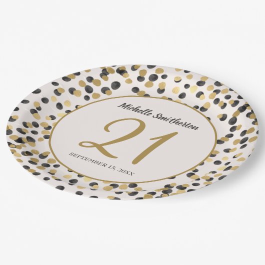 Black Gold Glitter Confetti 21st verjaardag Papieren Bordje (Gekanteld)