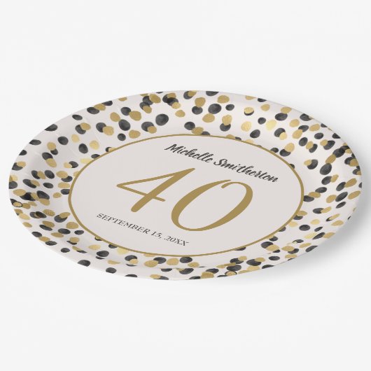 Black Gold Glitter Confetti 40th Birthday Papieren Bordje (Gekanteld)