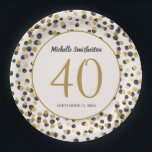 Black Gold Glitter Confetti 40th Birthday Papieren Bordje<br><div class="desc">Elegant zwart en goudglitter borden van het 40e verjaardagsfeestje op maat van jouw naam,  leeftijd en feestdatum. Alle tekst kan worden aangepast zodat u deze papieren borden kunt ontwerpen voor elke leeftijd wanneer u de ontwerpgereedschappen van Zazzle gebruikt.</div>