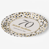 Black Gold Glitter Confetti 70th Birthday Papieren Bordje (Gekanteld)