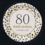 Black Gold Glitter Confetti 80th Birthday Papieren Bordje<br><div class="desc">Elegant zwart en goudglitter borden van het 80ste verjaardagsfeestje op maat van jouw naam,  leeftijd en feestdatum. Alle tekst kan worden aangepast zodat u deze papieren borden kunt ontwerpen voor elke leeftijd wanneer u de ontwerpgereedschappen van Zazzle gebruikt.</div>