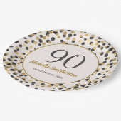 Black Gold Glitter Confetti 90th Birthday Papieren Bordje (Gekanteld)