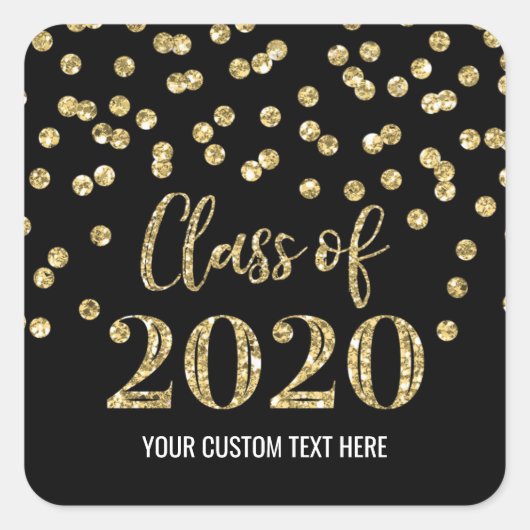 Black Gold Glitter Confetti Afstuderen 2020 Vierkante Sticker (Voorkant)