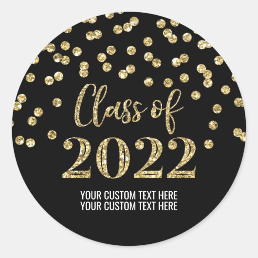 Black Gold Glitter Confetti Afstuderen 2022 Ronde Sticker (Voorkant)