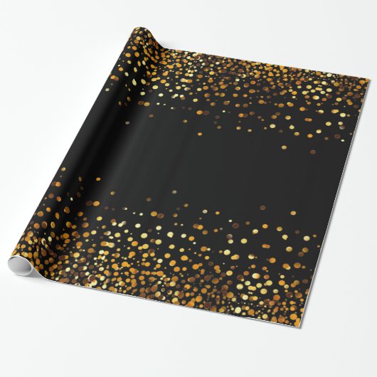 Black Gold Glitter Confetti Faux Foil Cadeaupapier (Uitgerold)