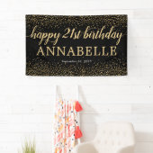 Black Gold Glitter Confetti Happy 21st verjaardag Spandoek (Insitu)