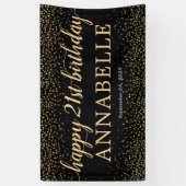 Black Gold Glitter Confetti Happy 21st verjaardag Spandoek (Verticaal)