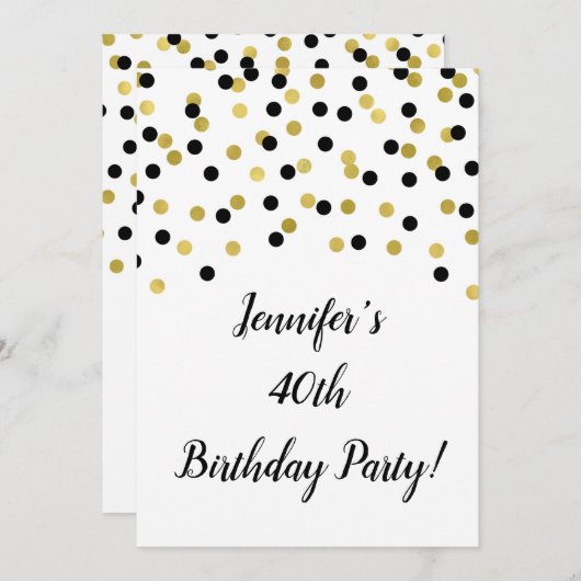 Black Gold Glitter Confetti juicht tot 40 jaar Kaart (Voorkant / Achterkant)