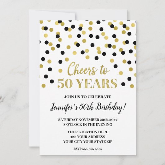 Black Gold Glitter Confetti juicht tot 50 jaar Kaart (Achterkant)