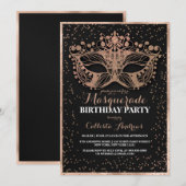 Black Gold Glitter Confetti Masquerade Birthday Kaart (Voorkant / Achterkant)
