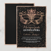 Black Gold Glitter Confetti Masquerade Quinceañera Kaart (Voorkant / Achterkant)