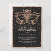 Black Gold Glitter Confetti Masquerade Sweet 16 Kaart (Voorkant)