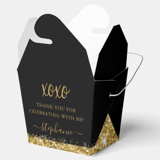 Black Gold Glitter Confetti Mini Takeout Favor Bedankdoosjes (Geopend)