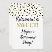 Black Gold Glitter Confetti Retirement Party Kaart (Voorkant / Achterkant)